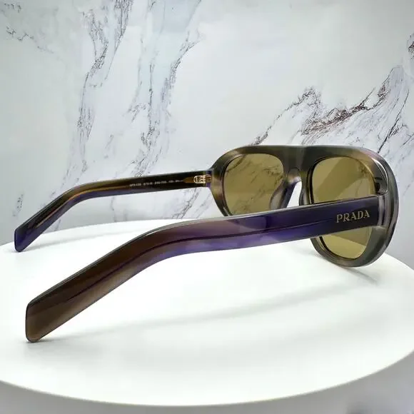 New PRADA Sunglasses Brown Striped Laguna Aviator Shield Mask New - Picture 7 of 16